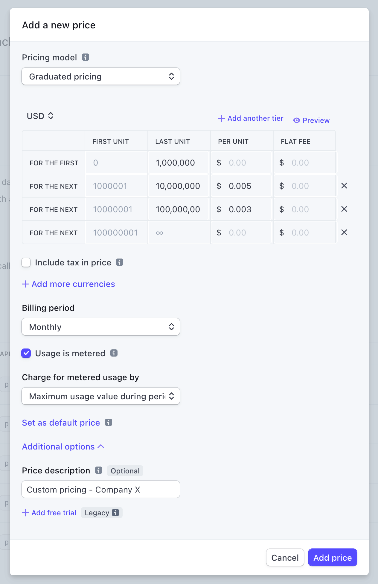 Stripe price example